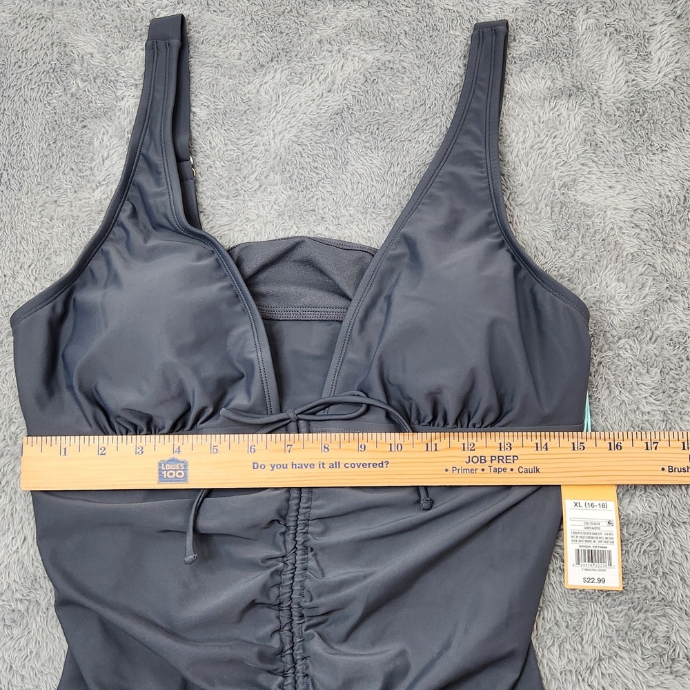 Kona Sol Tankini Top Womens XL Gray Cinched Front Ruched V-Neck Swimwear NEW - Picture 13 of 14